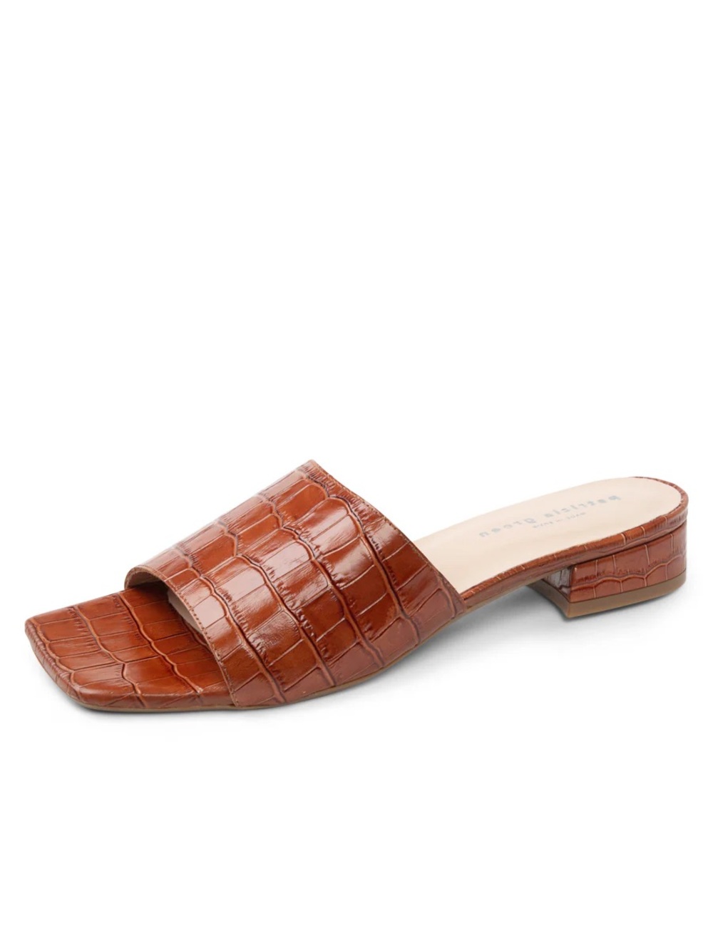 PATRICIA GREEN slides Brooklyn cognac croc embossed size 9